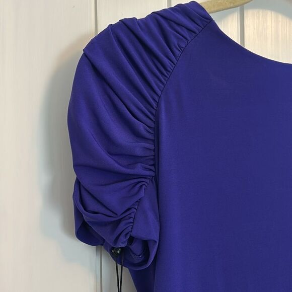 NWT Vicky Tiel Ruched Cocktail Dress Royal Purple Jersey Stretch Size Large - Picture 5 of 12